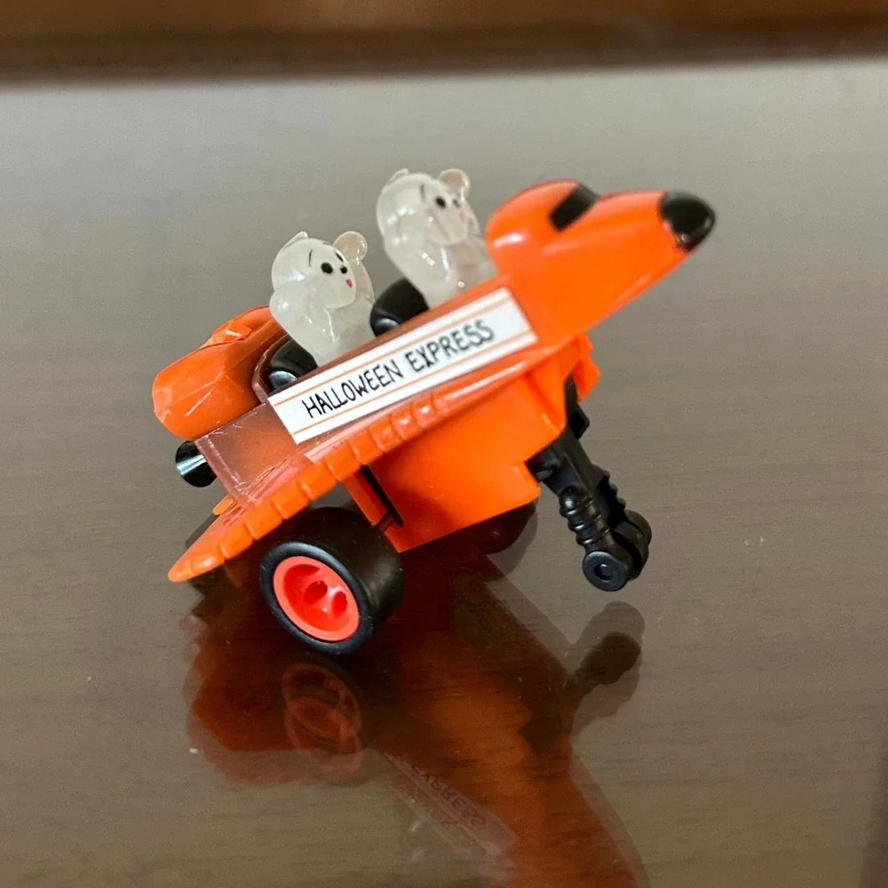 1990 Vintage Halloween Express Orange Space Shuttle Pull Back Toy Ghost Pilots